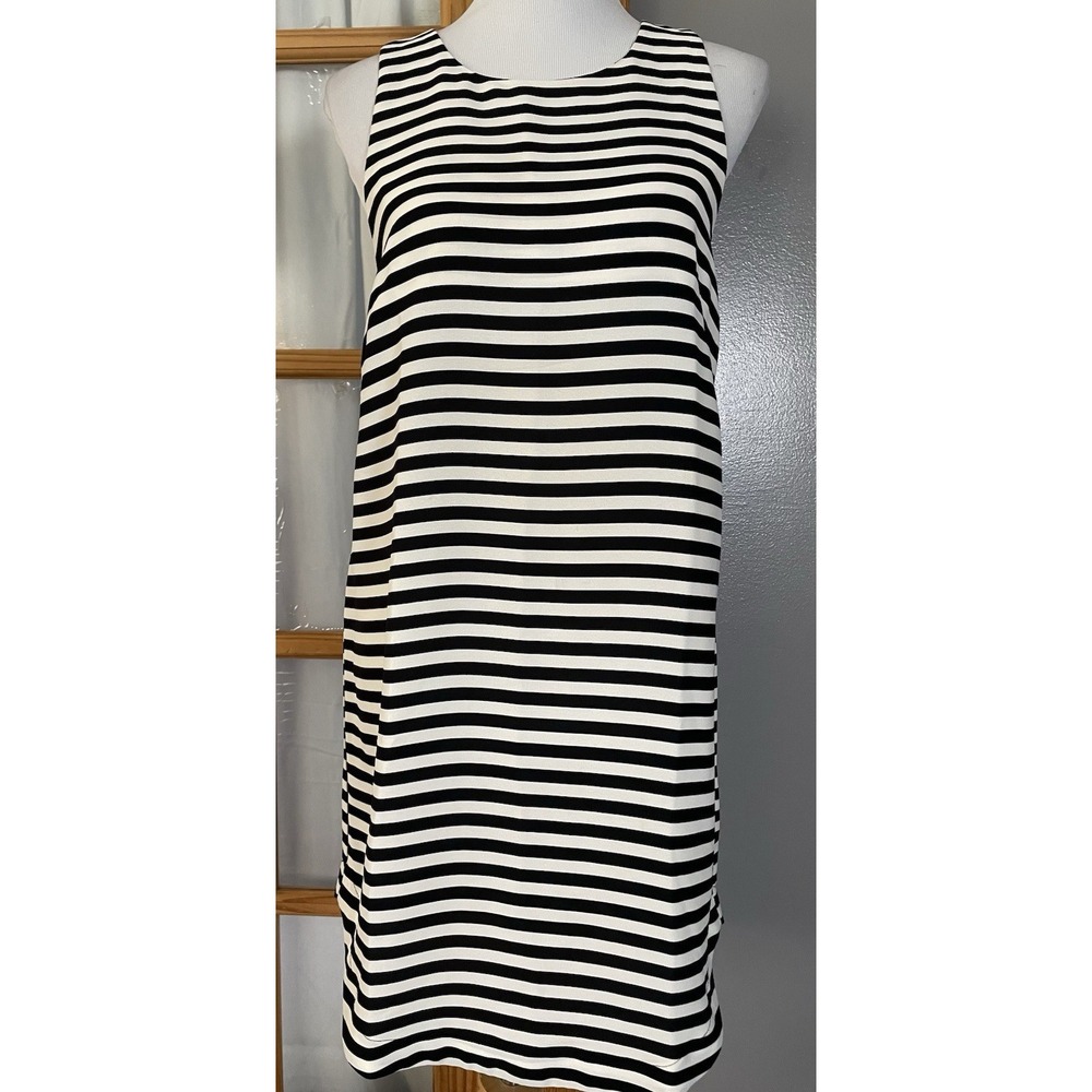H&M Striped Tank Dress Sz 8 Black White Sleeveless Rounded Hem Casual Everyday